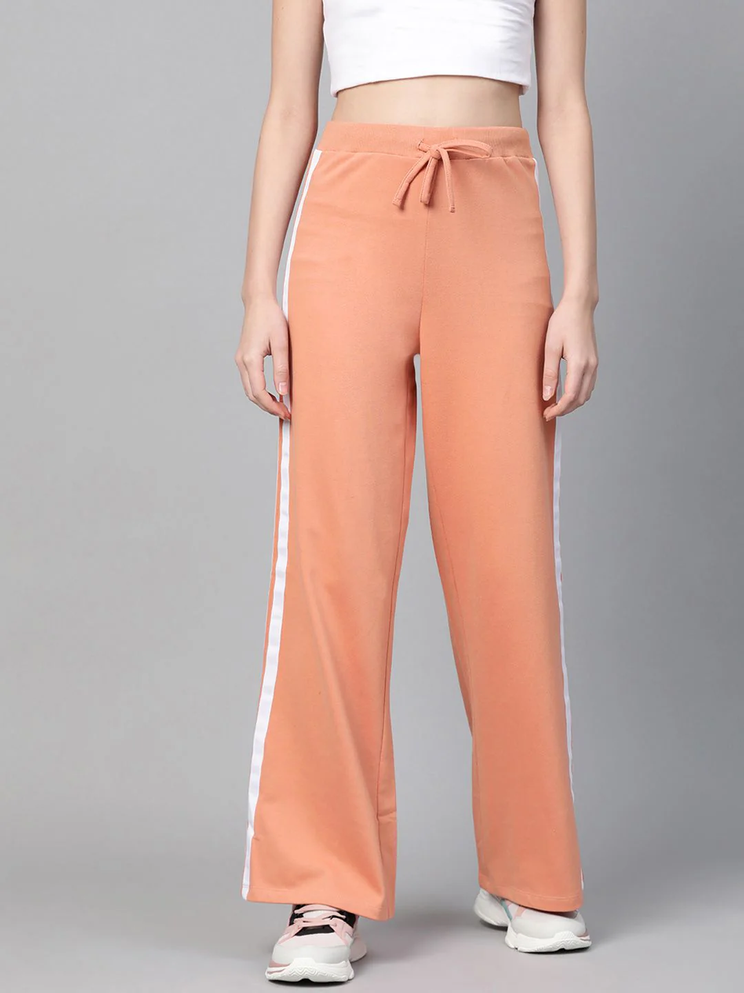 SASSAFRAS Women Peach-Coloured Side-Striped Wide Leg Track Pants - Image 2