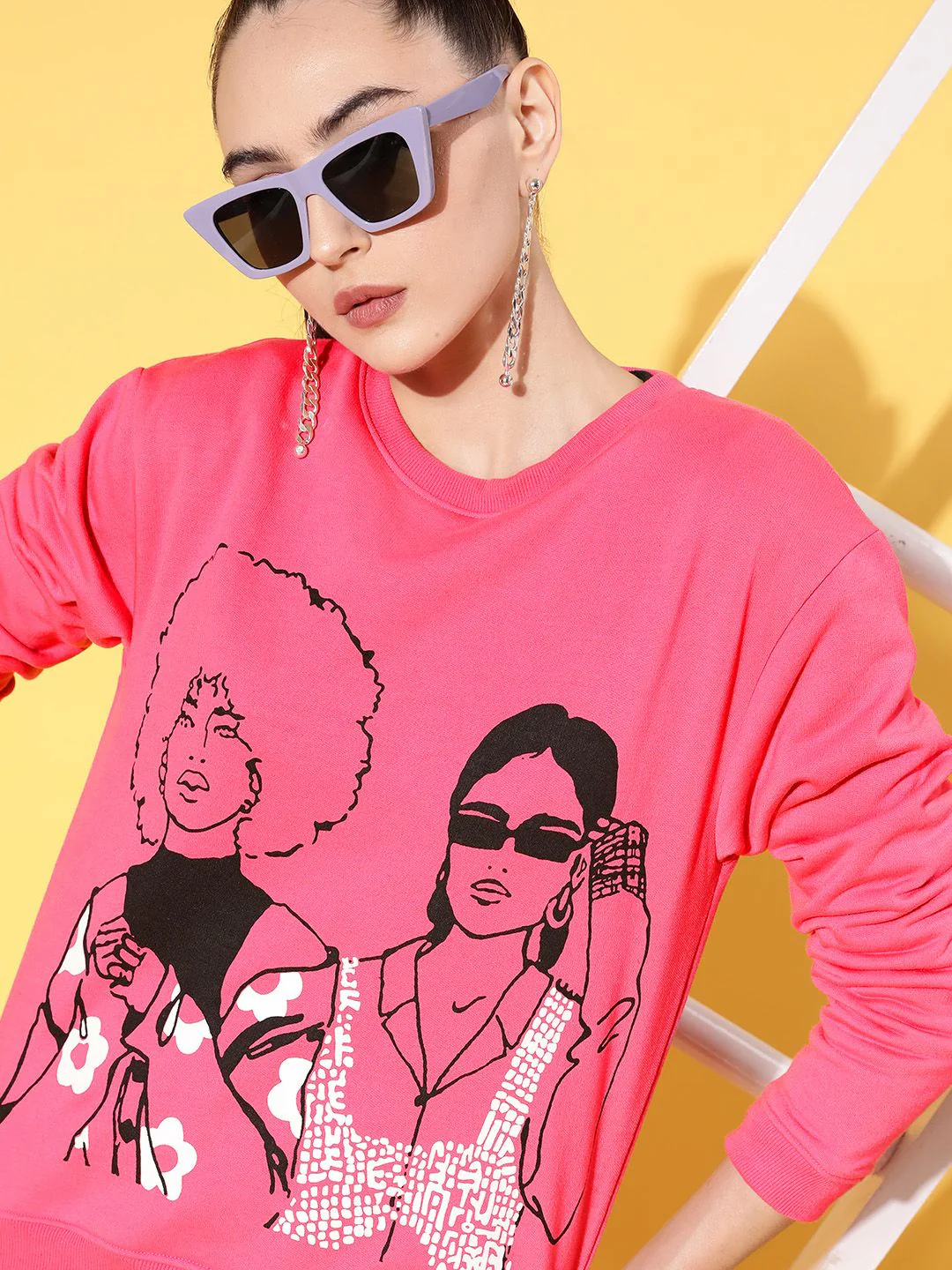 SASSAFRAS Women Pink & Black Printed Sweatshirts and Trousers - Image 2
