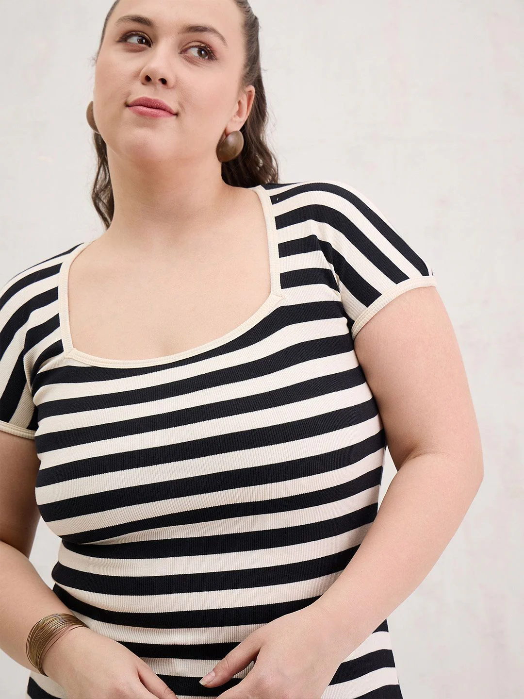 SASSAFRAS Women Plus Size Striped Cotton Top - Image 3