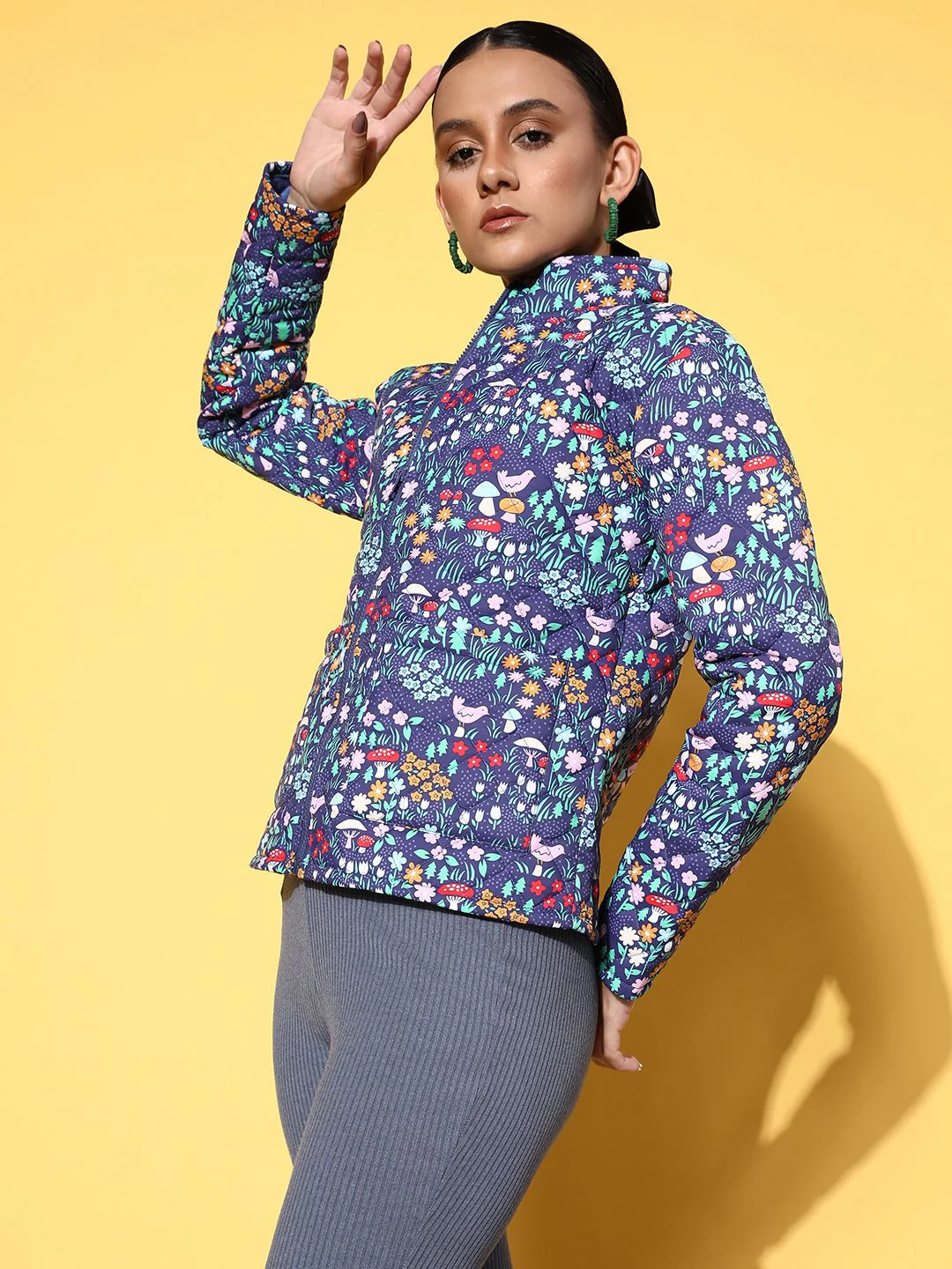 SASSAFRAS Women Purple & White Floral Print Padded Jacket - Image 3