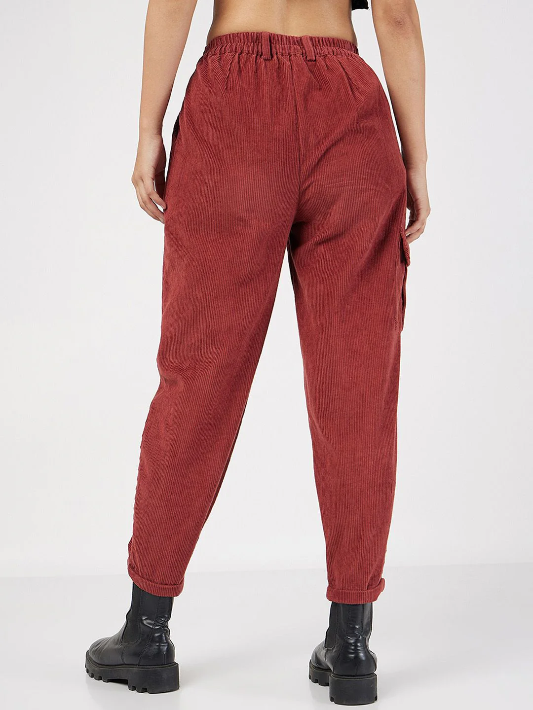 SASSAFRAS Women Rust Mid-Rise Pure Cotton Corduroy Trousers - Image 3