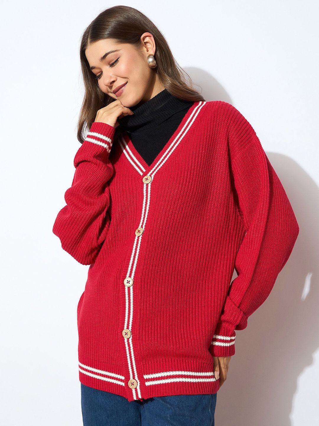 SASSAFRAS Women Self Design V - Neck Pullover Sweater - Image 5