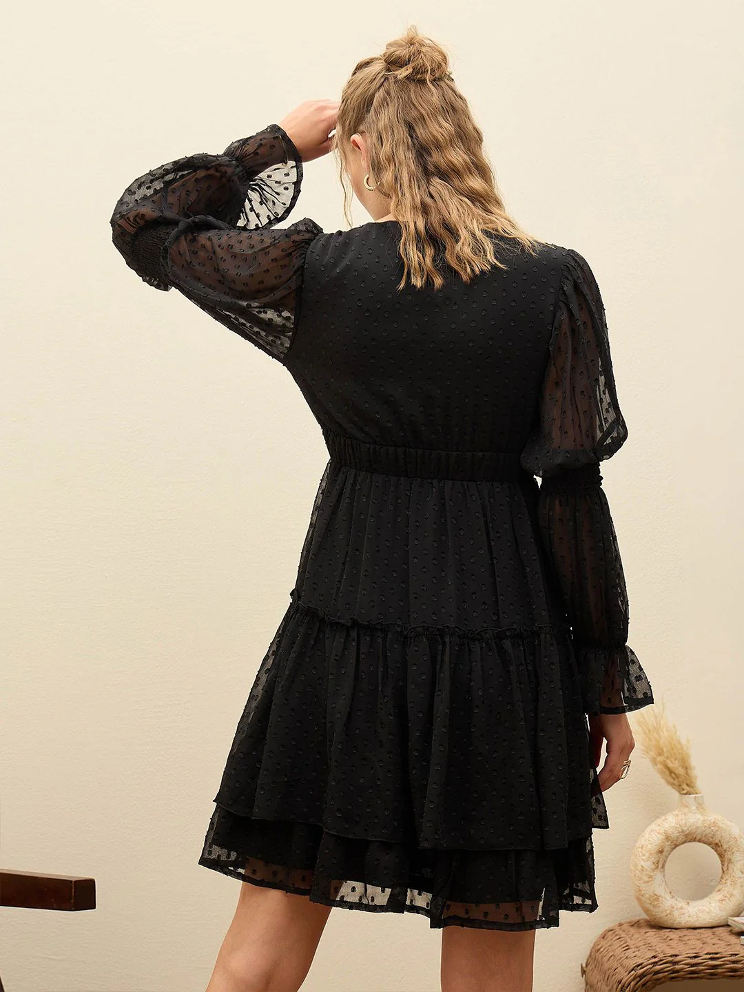 SASSAFRAS Women Solid Self Design Fit & Flare Dress - Image 5