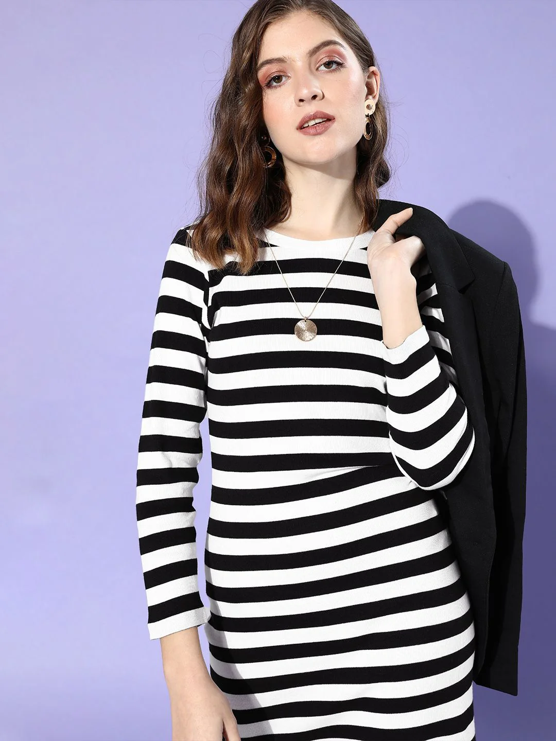 SASSAFRAS Women Stylish Striped Bodycon Dress - Image 2