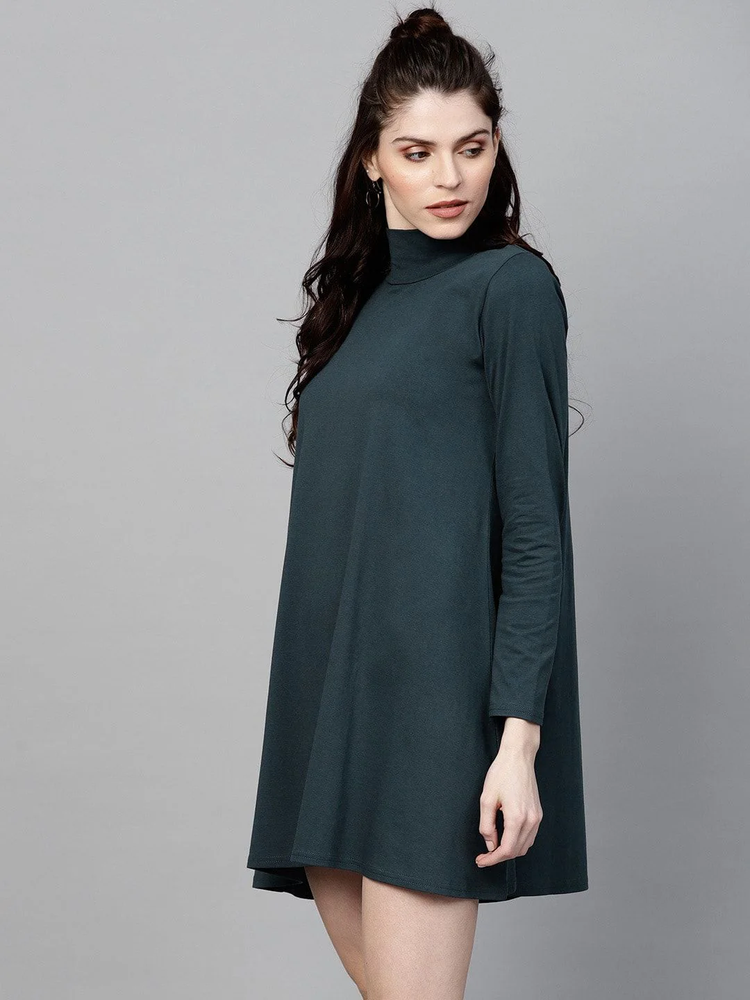 SASSAFRAS Women Teal Green Solid A-Line Dress - Image 5