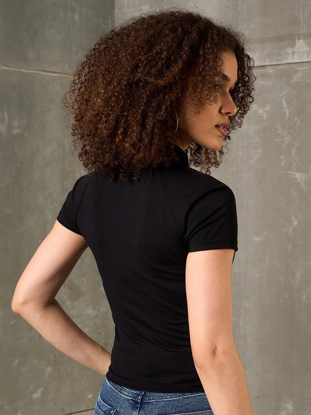 SASSAFRAS Women Typography Printed High Neck Pockets Slim Fit T-shirt - Image 4