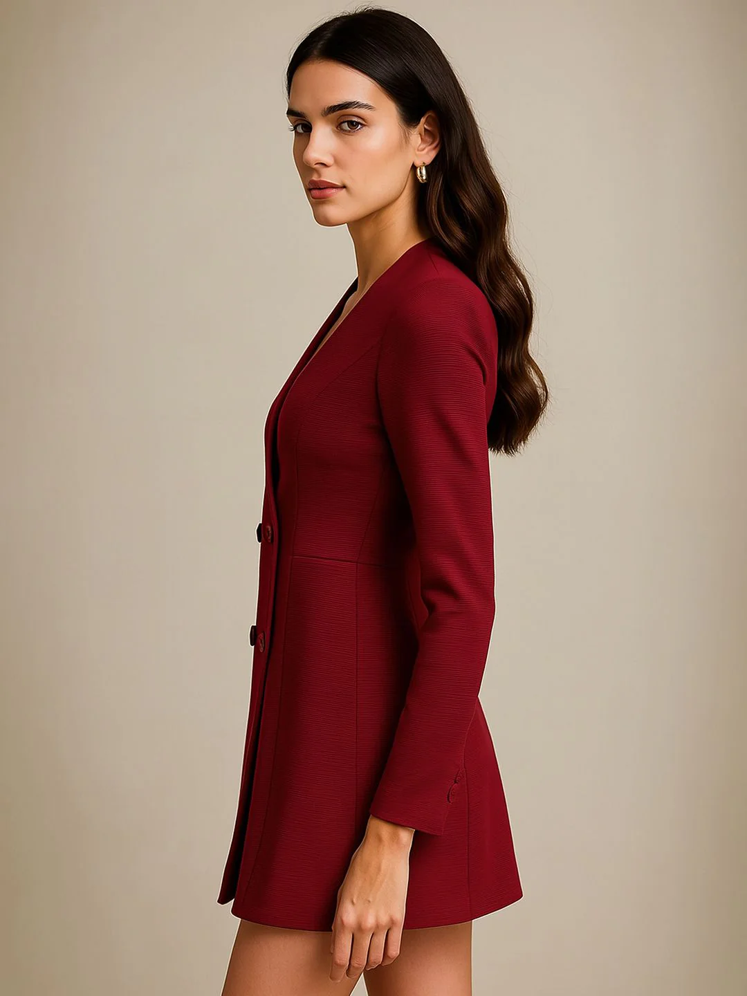 SASSAFRAS Women V-Neck Mini Blazer Dresses - Image 3