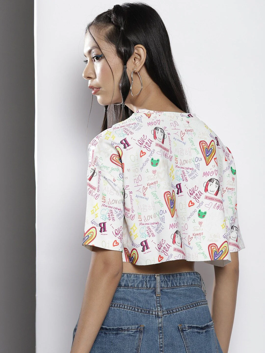 SASSAFRAS Women White & Red Typography Printed Drop-Shoulder Sleeves Boxy Crop T-shirt - Image 5