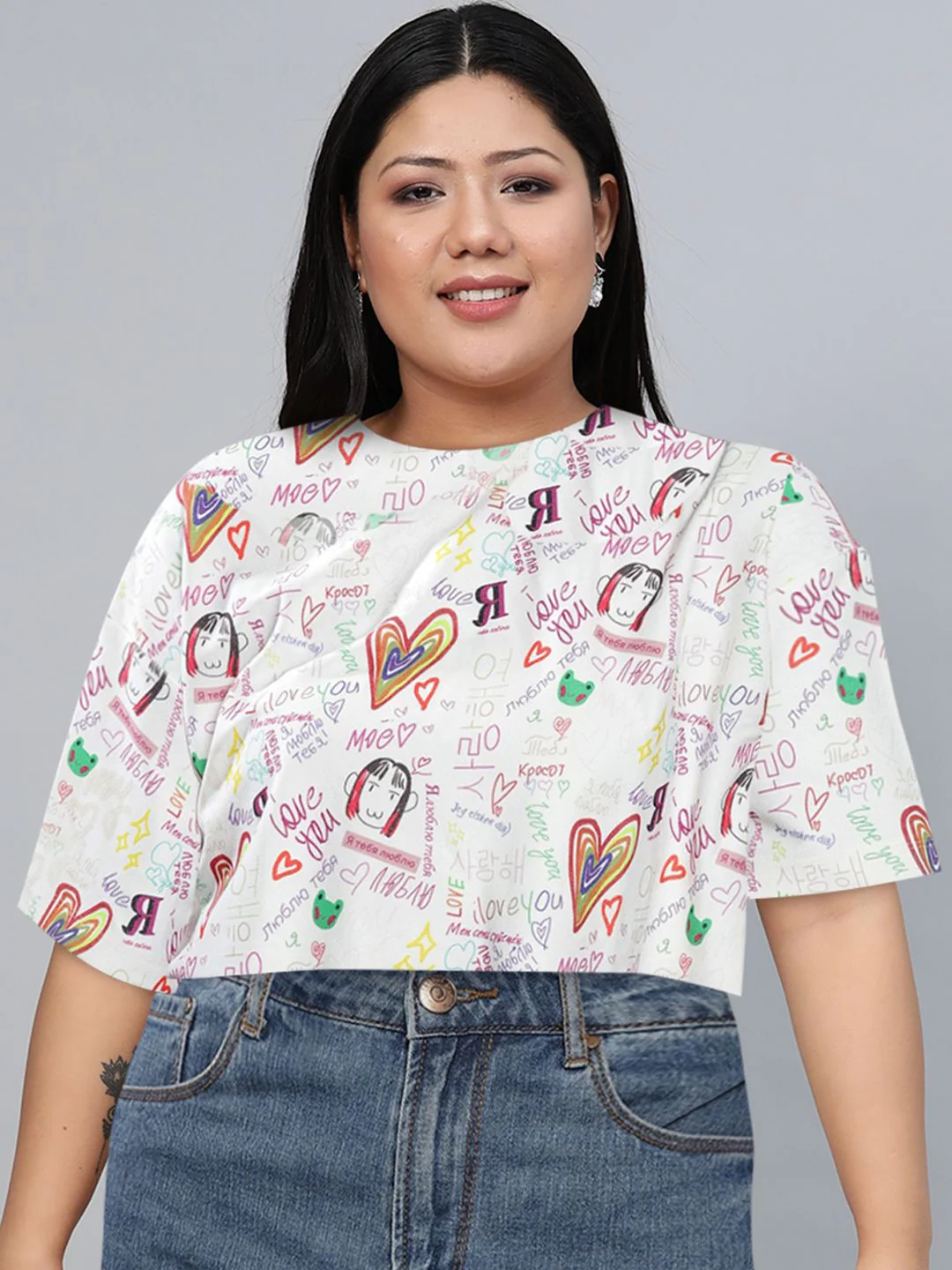 SASSAFRAS Women White & Red Typography Printed Drop-Shoulder Sleeves Boxy Crop T-shirt - Image 6
