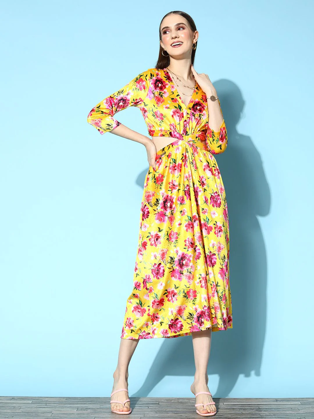 SASSAFRAS Women Yellow Floral Cut It Off Dress - Image 2