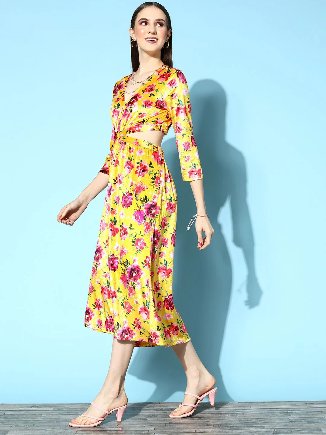 SASSAFRAS Women Yellow Floral Cut It Off Dress - Image 3