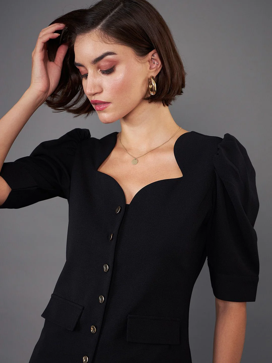 SASSAFRAS worklyf Black Sweetheart Neck Puff Sleeves Top & Trousers - Image 2