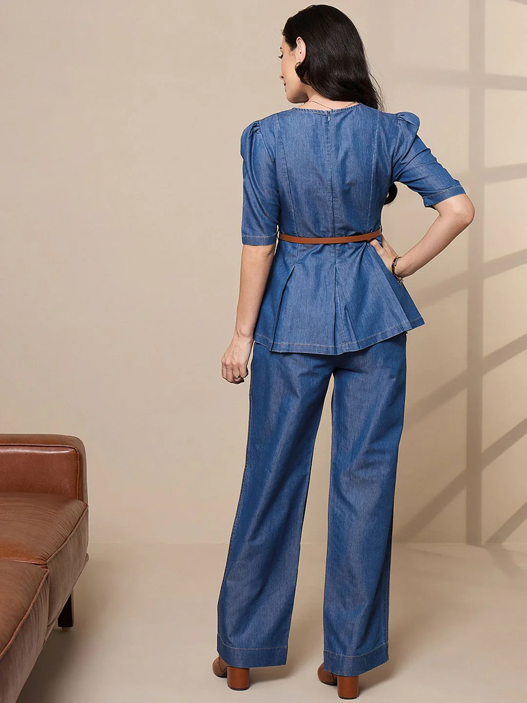 SASSAFRAS worklyf Pure Cotton Peplum Top With Straight Trousers - Image 4