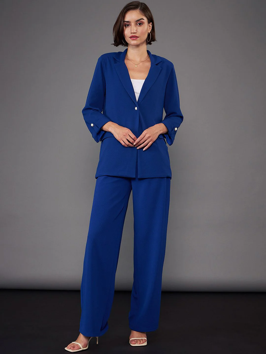 SASSAFRAS worklyf Royal Blue Front Button Blazer With Trousers
