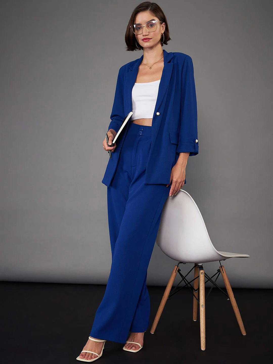 SASSAFRAS worklyf Royal Blue Front Button Blazer With Trousers - Image 6