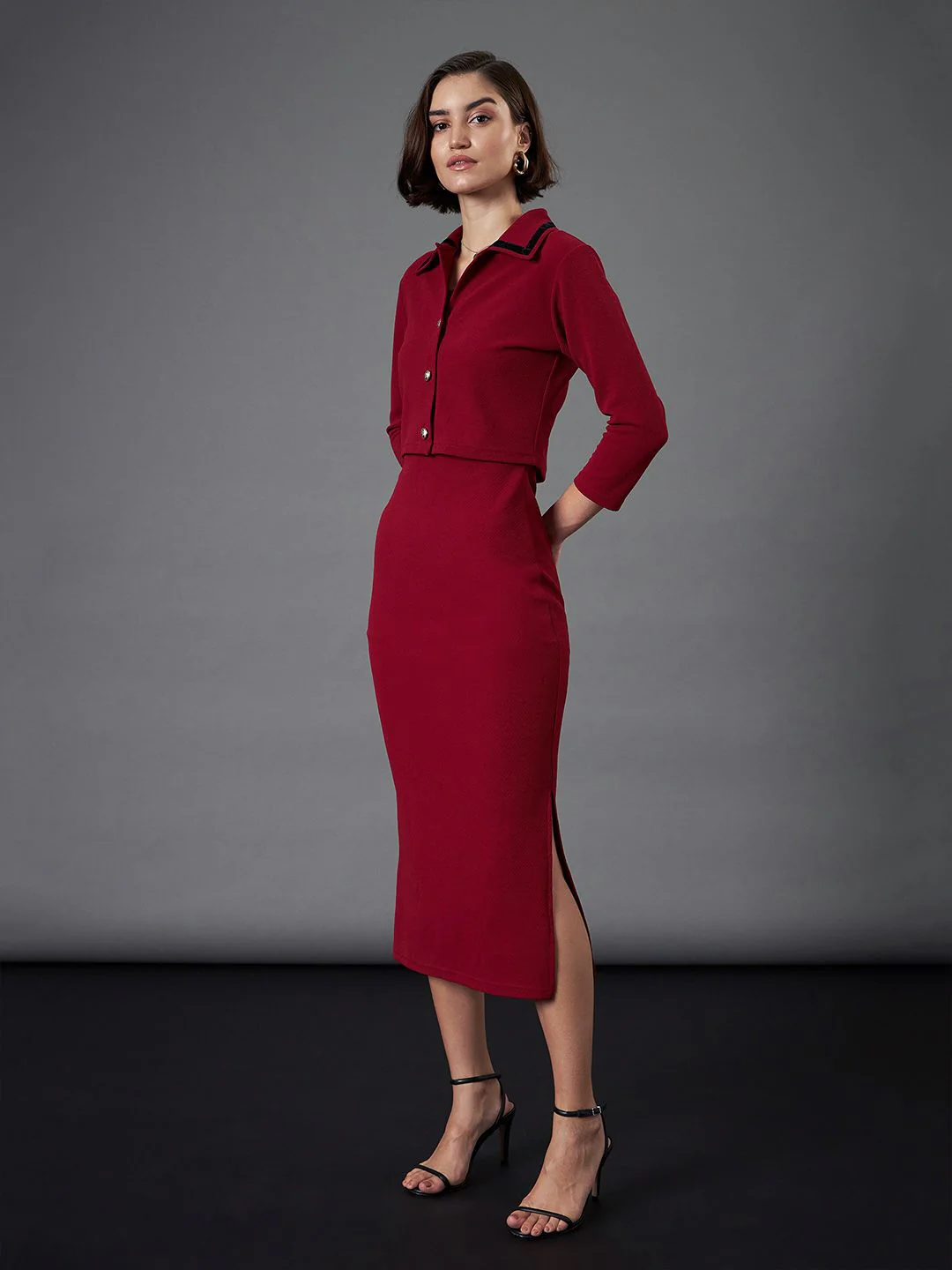 SASSAFRAS worklyf Shirt Collar Sheath Midi Dress - Image 3