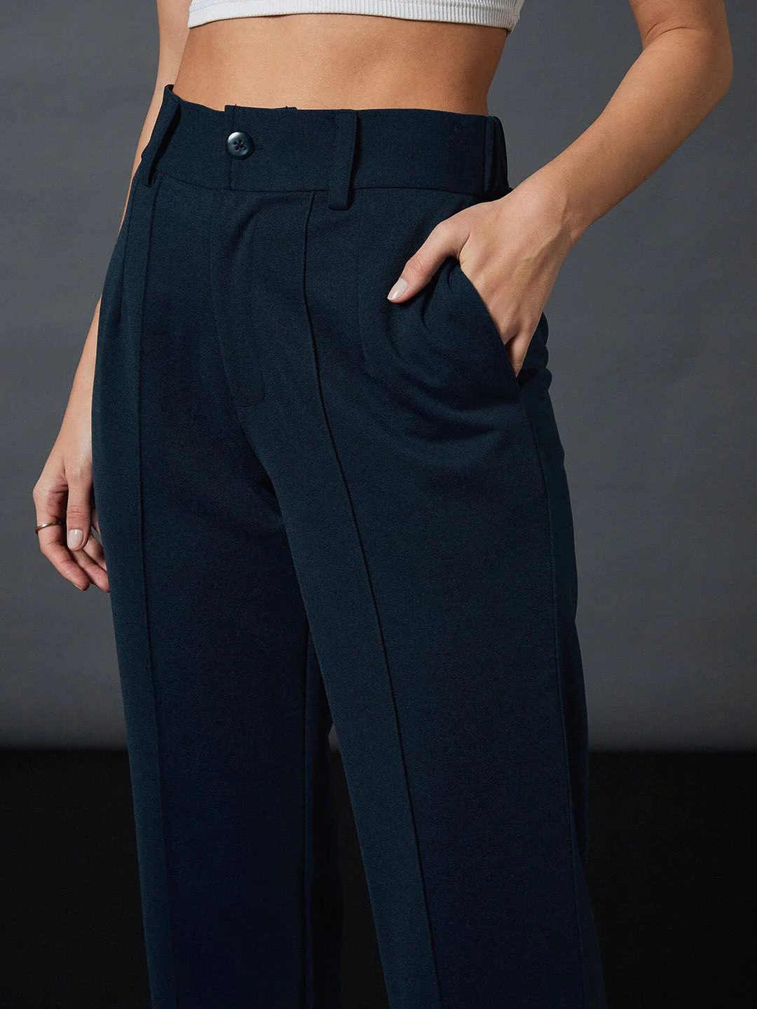 SASSAFRAS worklyf Straight Fit High Rise Plain Strechable Parallel Trousers - Image 7