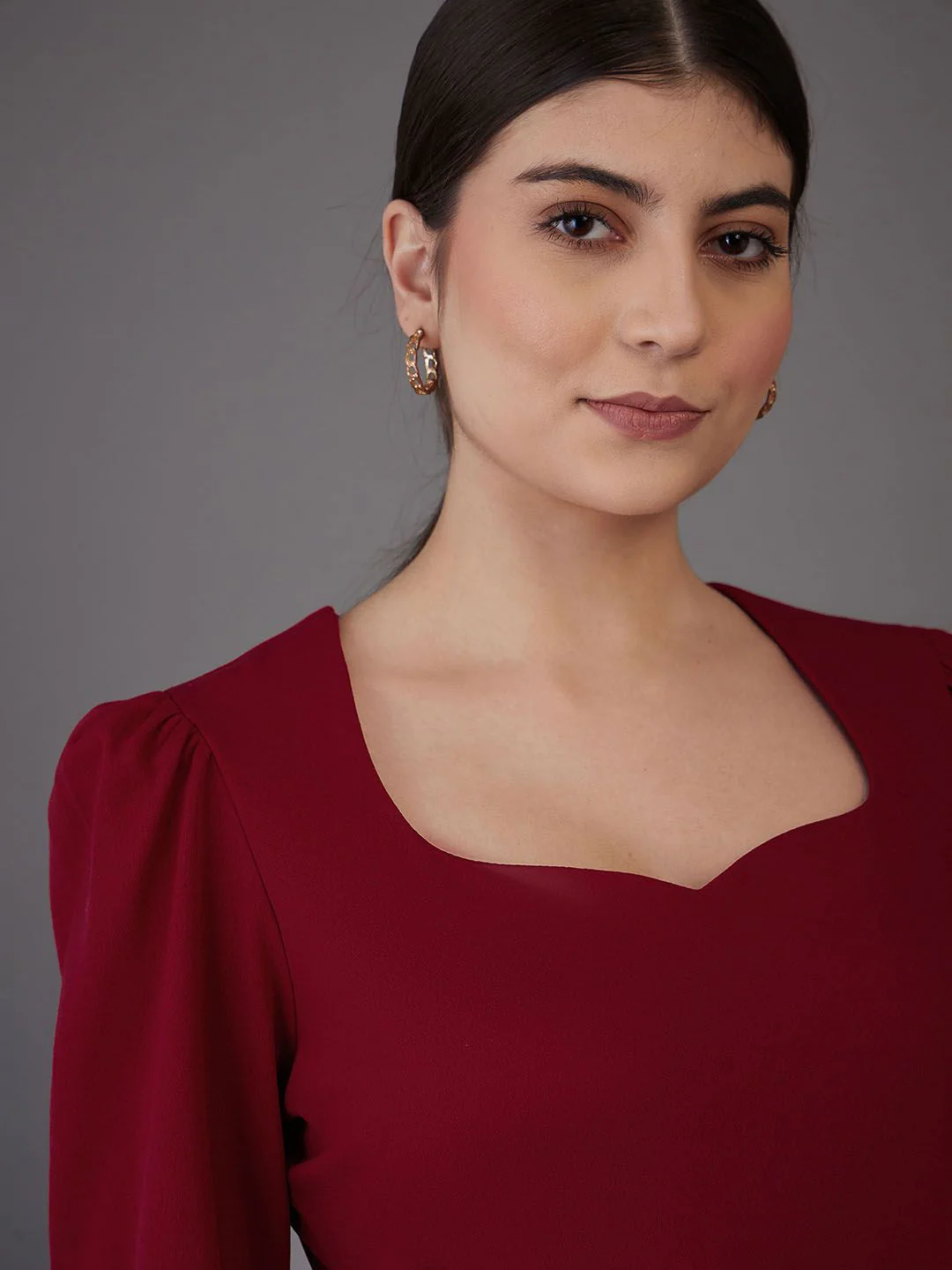 SASSAFRAS worklyf Sweetheart Neck Puff Sleeve Peplum Top - Image 2