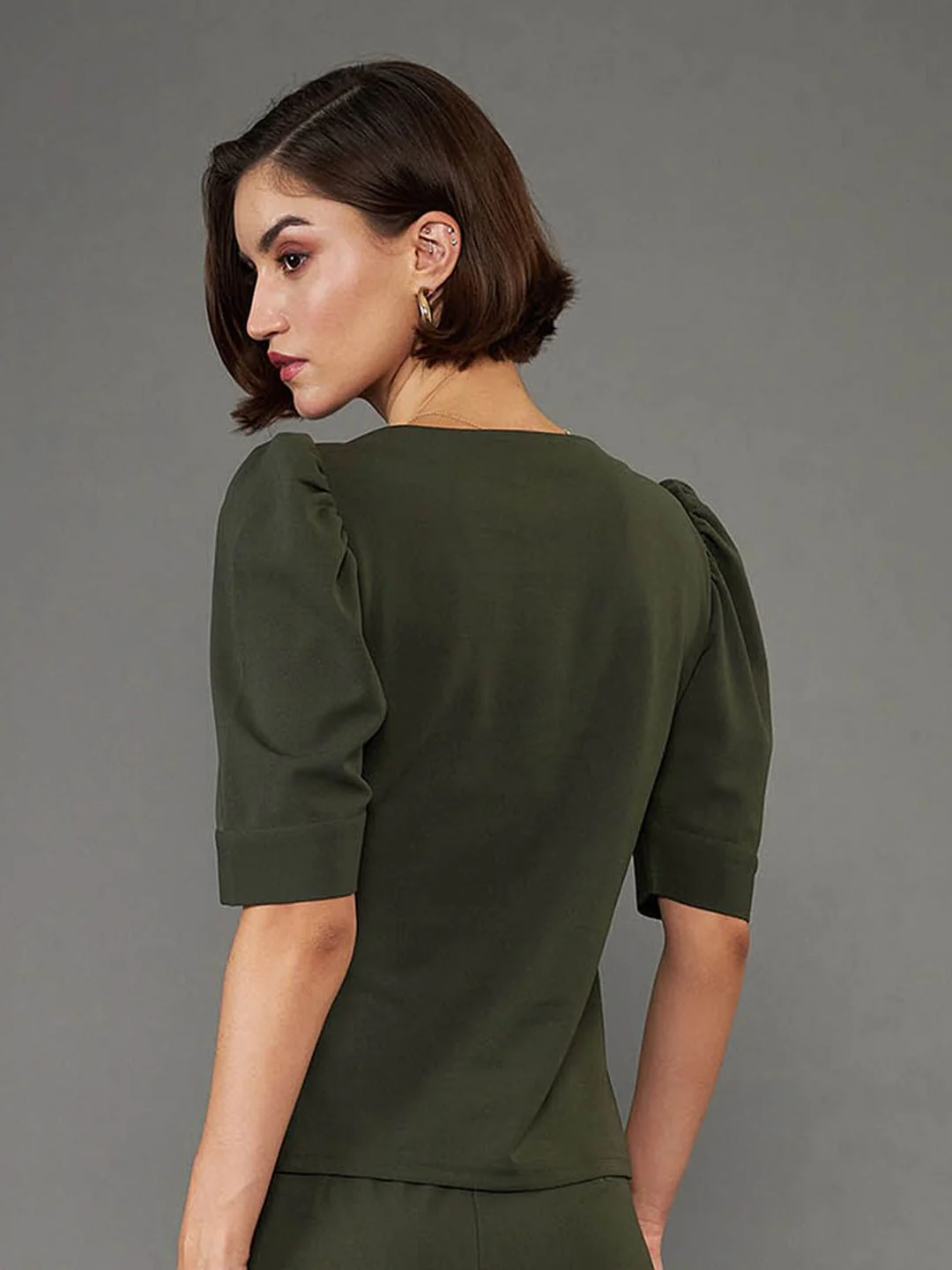 SASSAFRAS worklyf Sweetheart Neck Puff Sleeves Shirt Style Top - Image 5