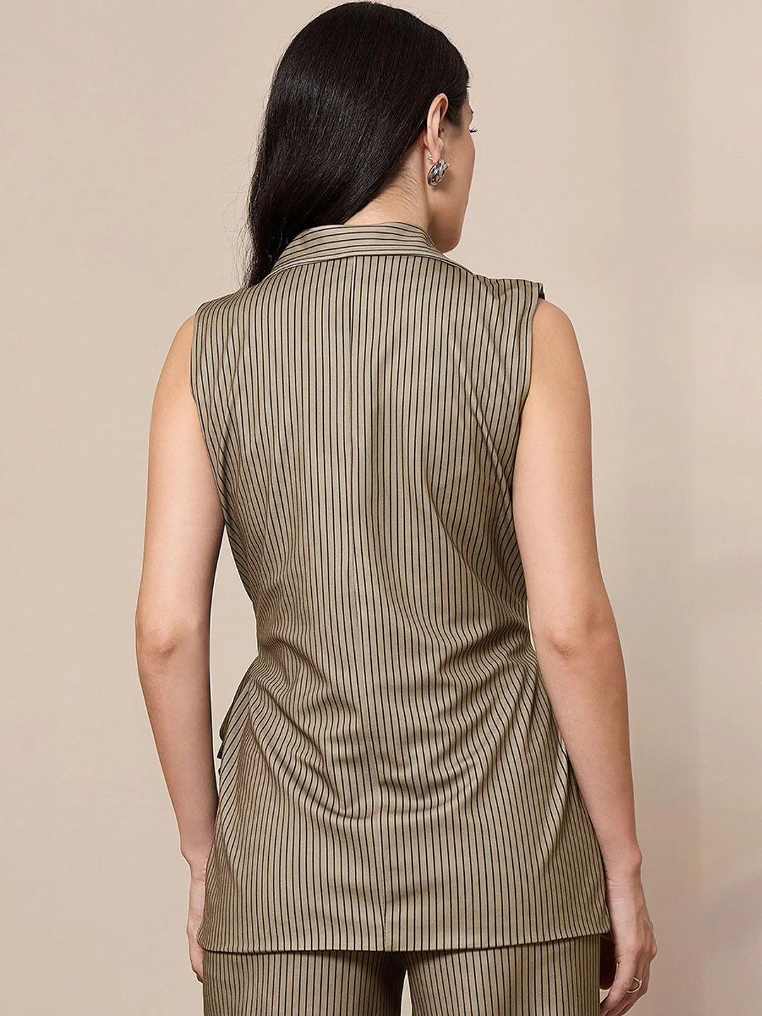 SASSAFRAS worklyf Vertical Striped Double Breasted Front Tie Up Formal Blazer - Image 5