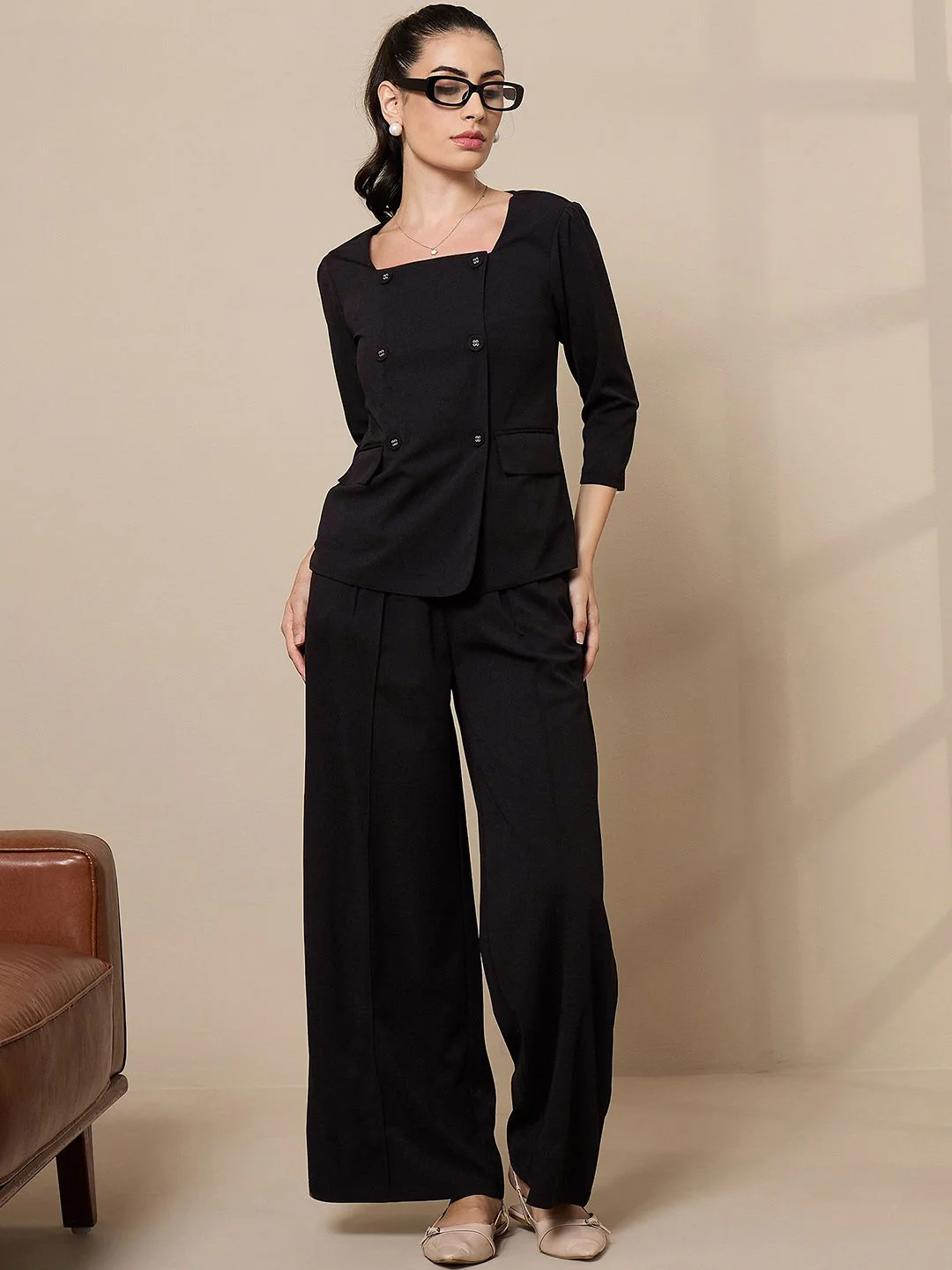SASSAFRAS worklyf Women Relaxed Straight Leg Pleated Trousers - Image 5