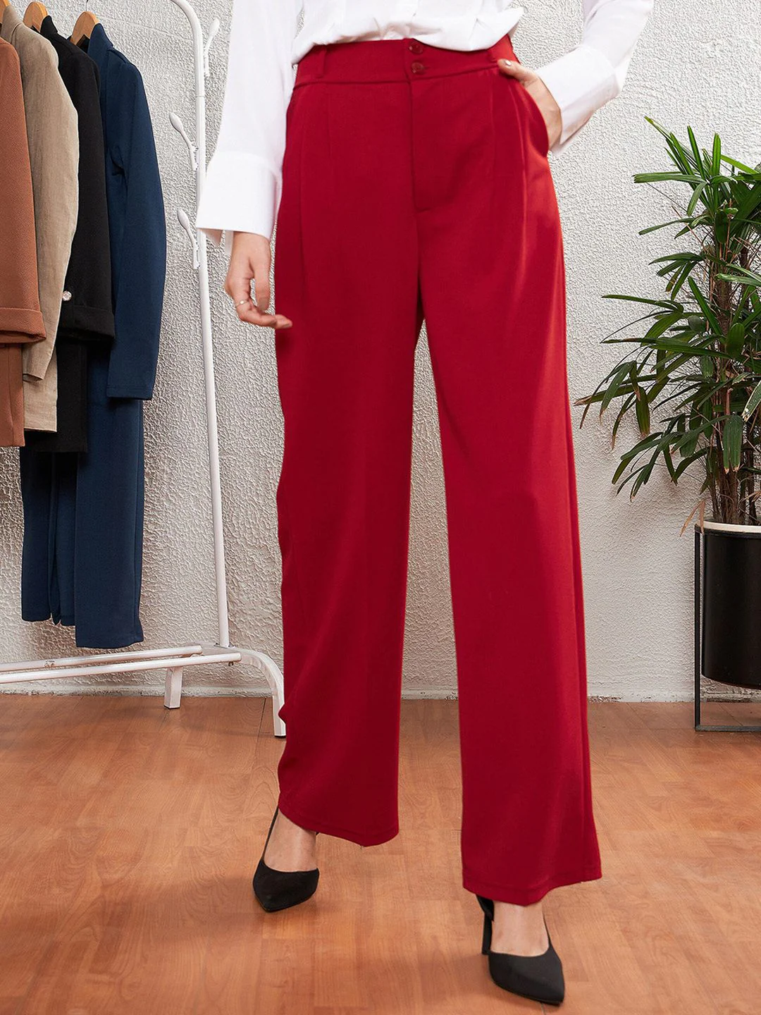 SASSAFRAS worklyf Women Straight Fit Easy Wash Formal Trousers