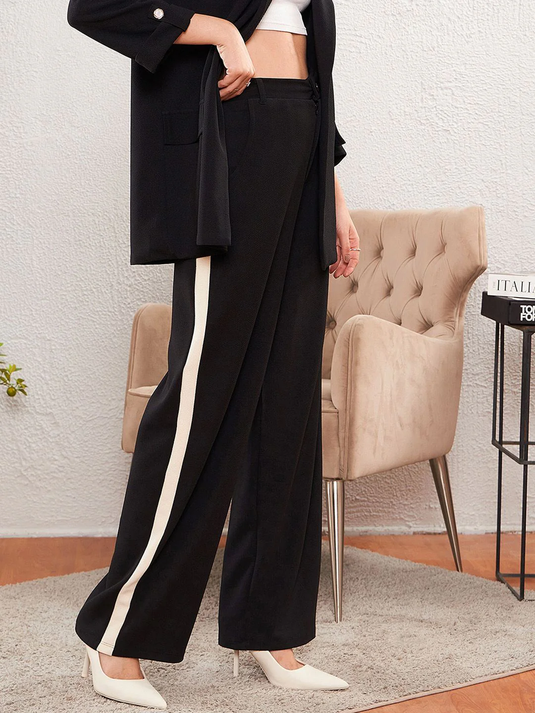 SASSAFRAS worklyf Women Straight Fit High-Rise Easy Wash Formal Trousers - Image 2