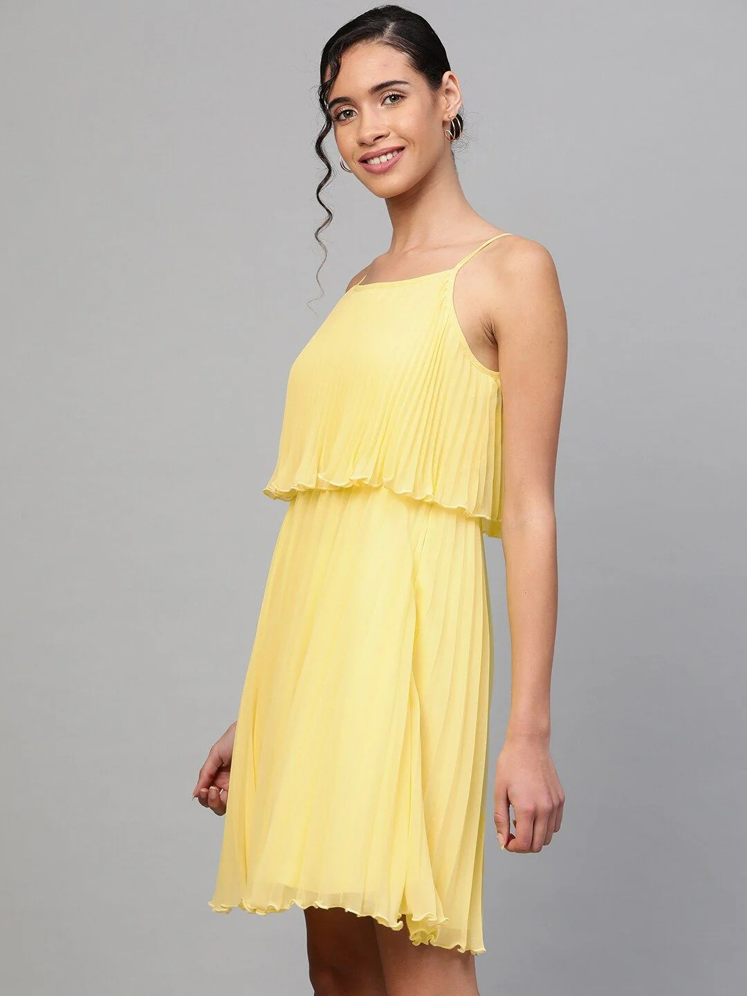 SASSAFRAS Yellow Accordion Pleated A-Line Dress - Image 5