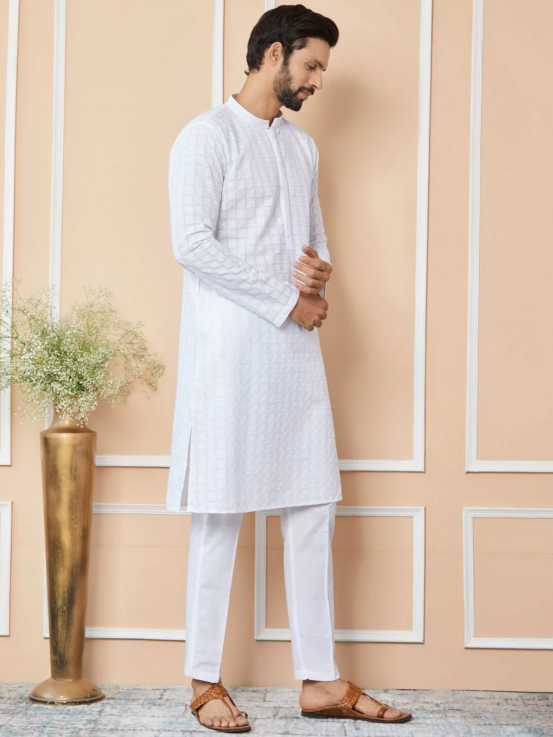 See Designs Ethnic Motifs Embroidered Chikankari Pure Cotton Straight Kurta - Image 3