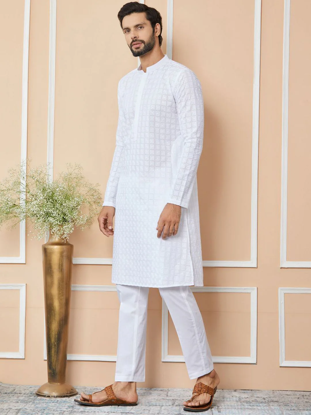 See Designs Ethnic Motifs Embroidered Chikankari Pure Cotton Straight Kurta - Image 5