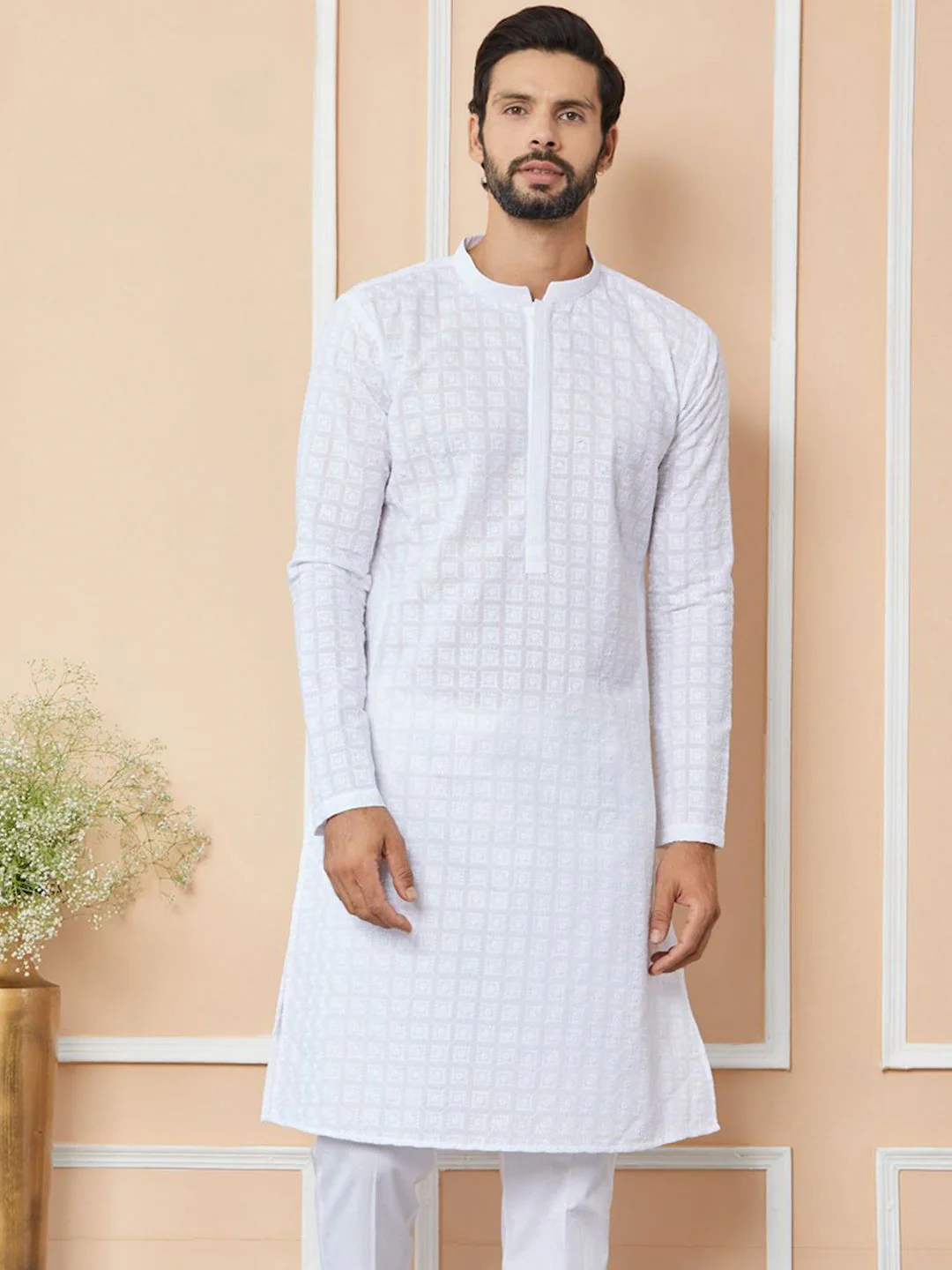 See Designs Ethnic Motifs Embroidered Chikankari Pure Cotton Straight Kurta - Image 7