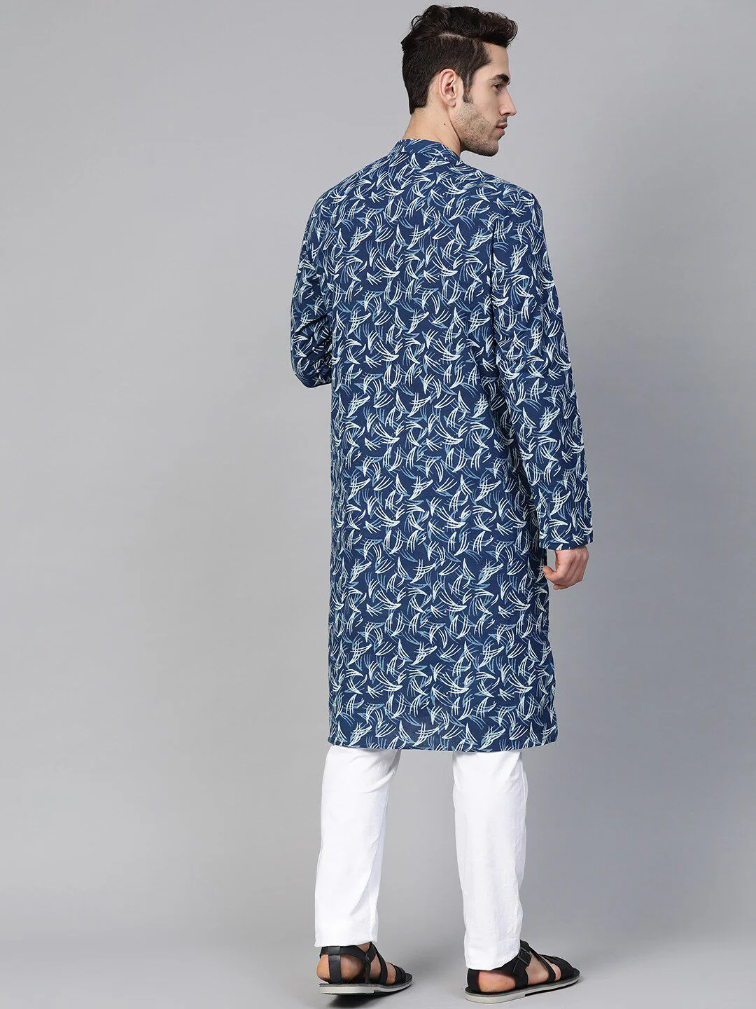 See Designs Indigo Abstract Printed Straight Pure Cotton Kurta with Pyjamas - Image 4