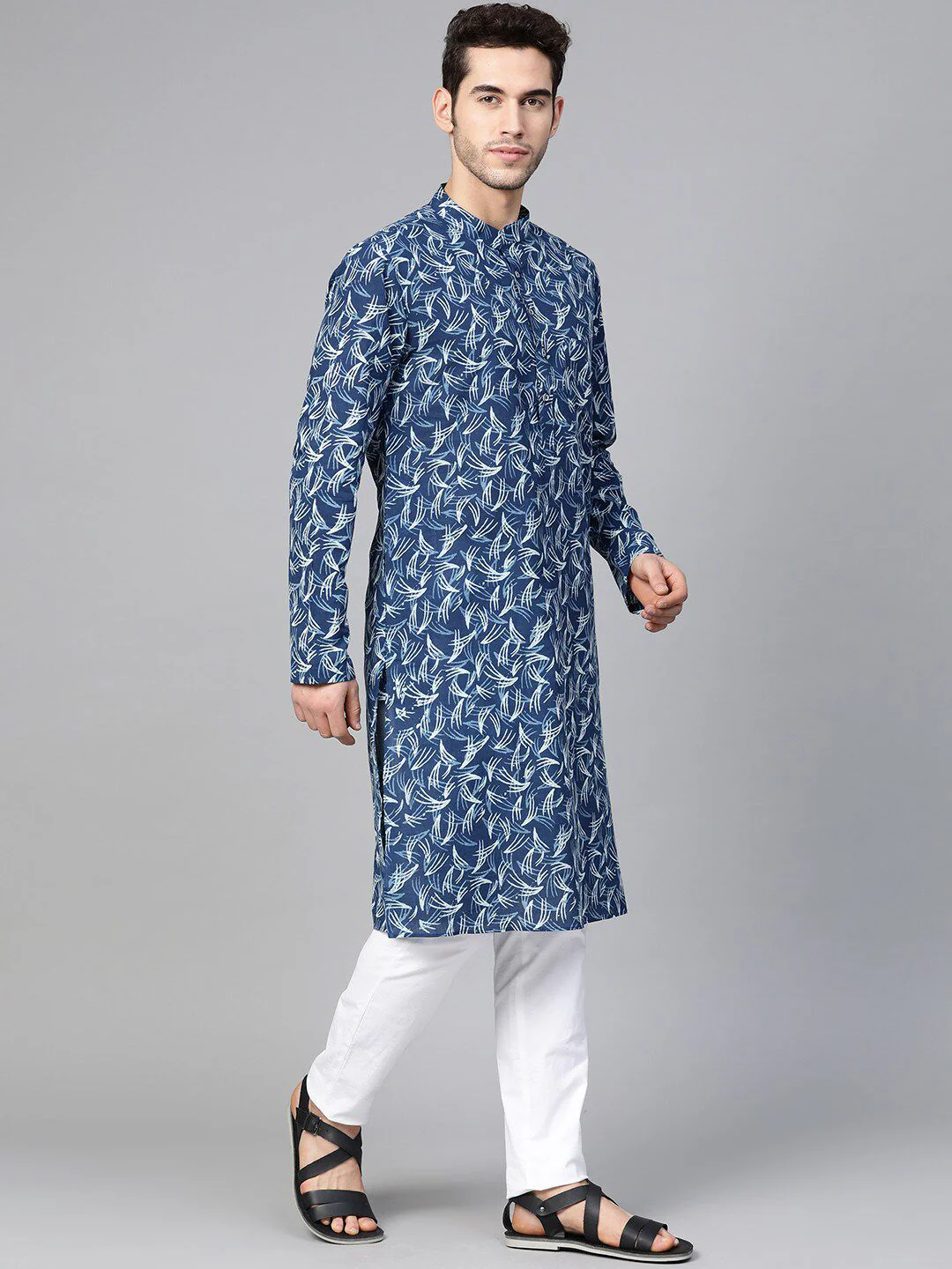 See Designs Indigo Abstract Printed Straight Pure Cotton Kurta with Pyjamas - Image 5