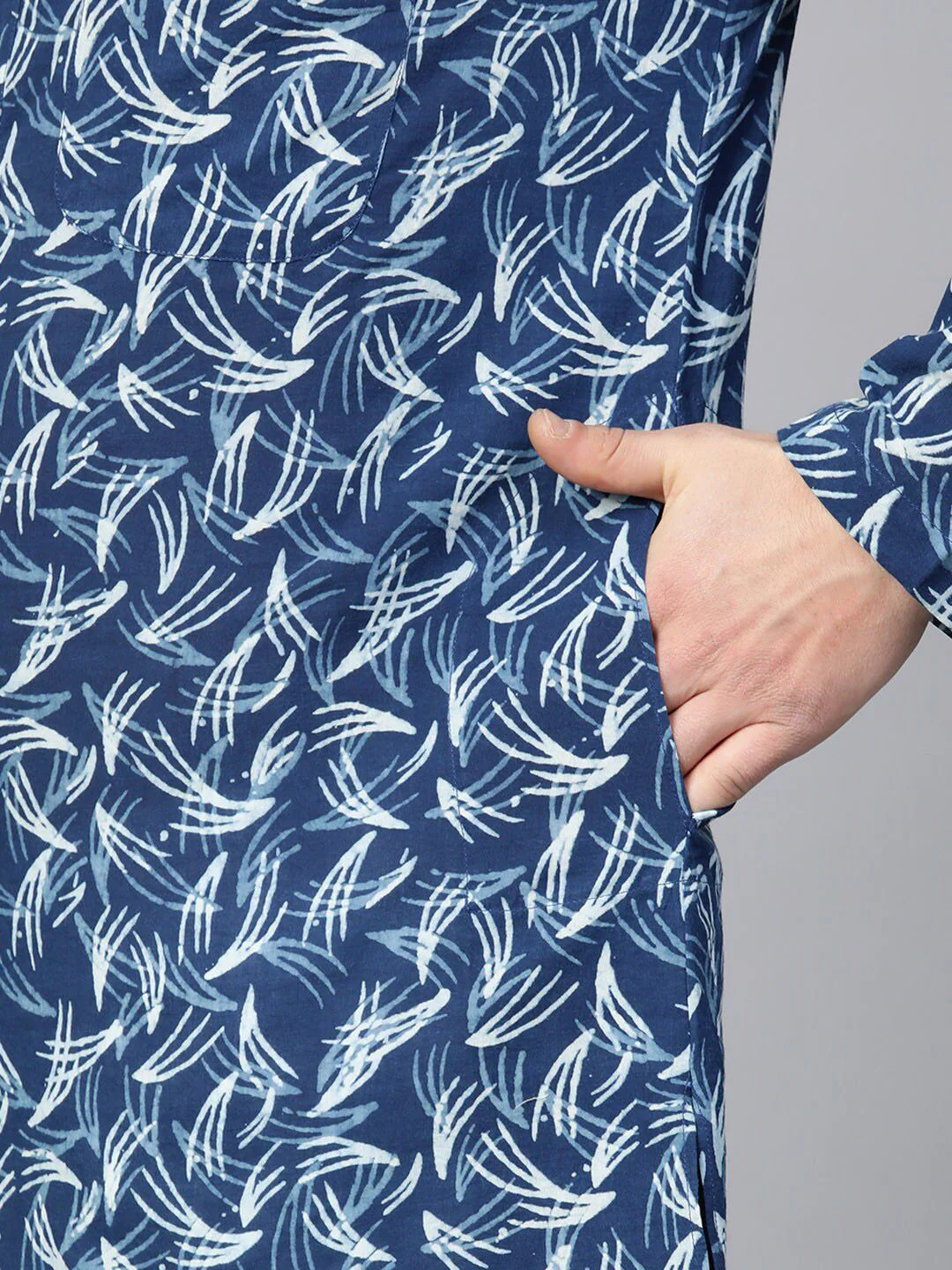See Designs Indigo Abstract Printed Straight Pure Cotton Kurta with Pyjamas - Image 7