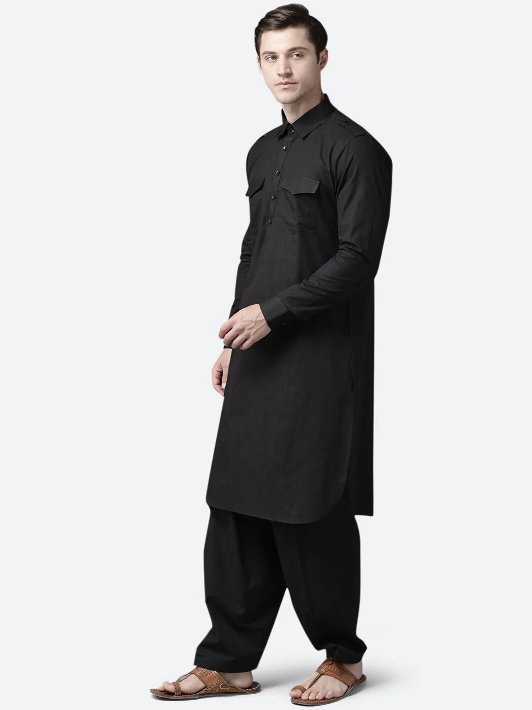 See Designs Men Black Regular Pure Cotton Kurta with Pyjamas - Image 6