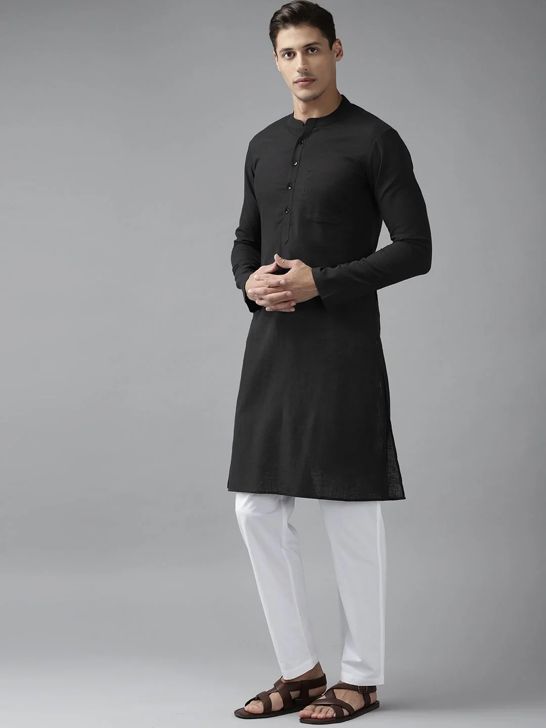 See Designs Men Black Regular Pure Cotton Kurta with Pyjamas - Image 5