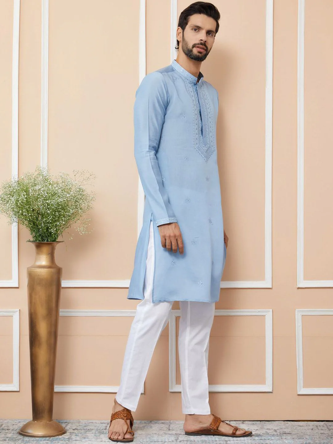 See Designs Men Embroidered Regular Thread Work Kurta with Pyjamas - Image 3