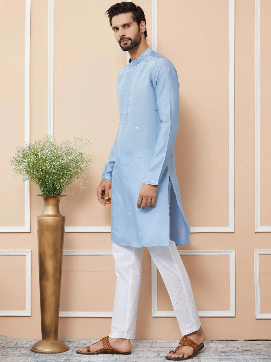 See Designs Men Embroidered Regular Thread Work Kurta with Pyjamas - Image 5