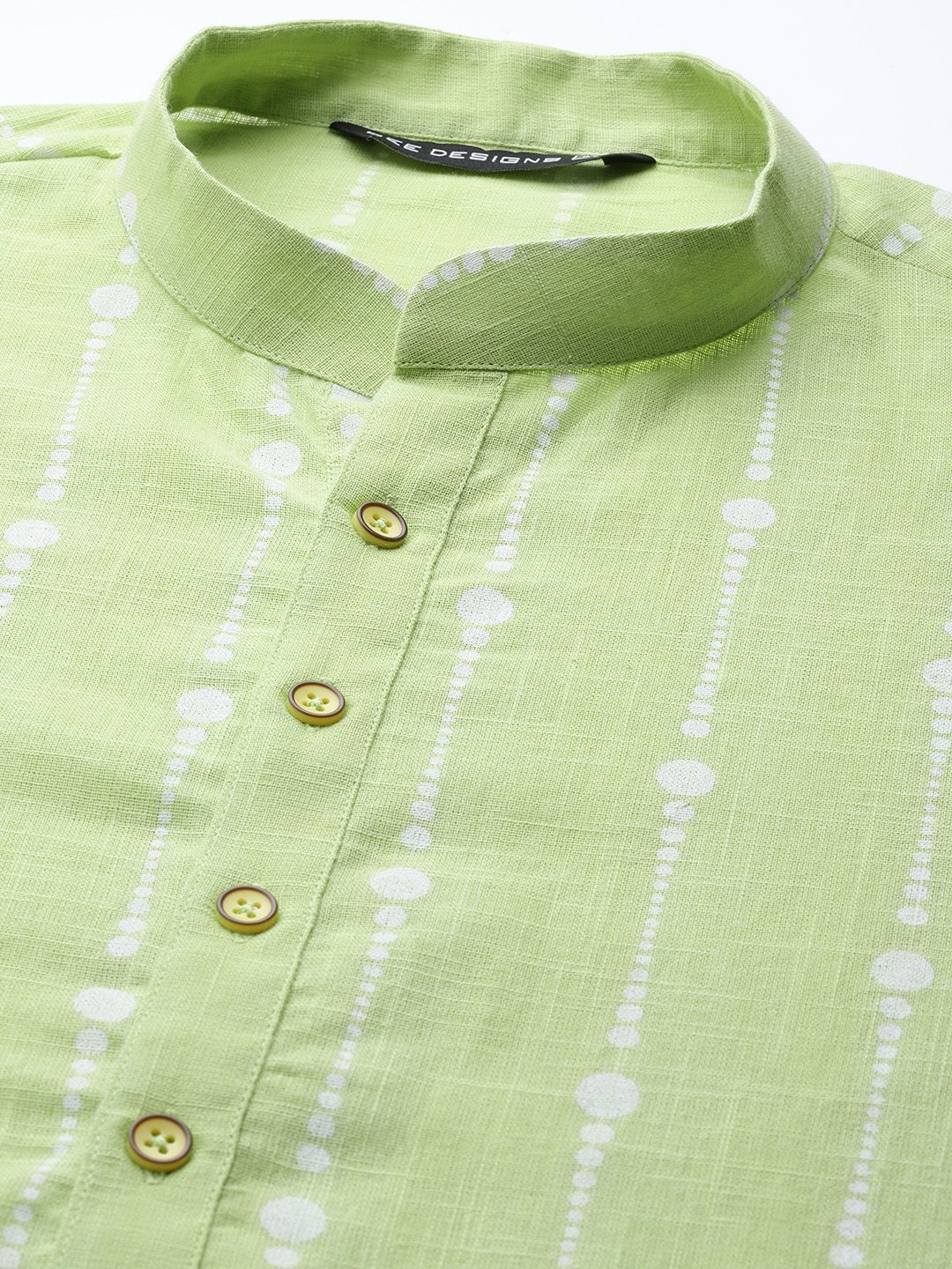 See Designs Men Lime Green & White Pure Cotton Printed Kurta with Pyjamas - Image 2