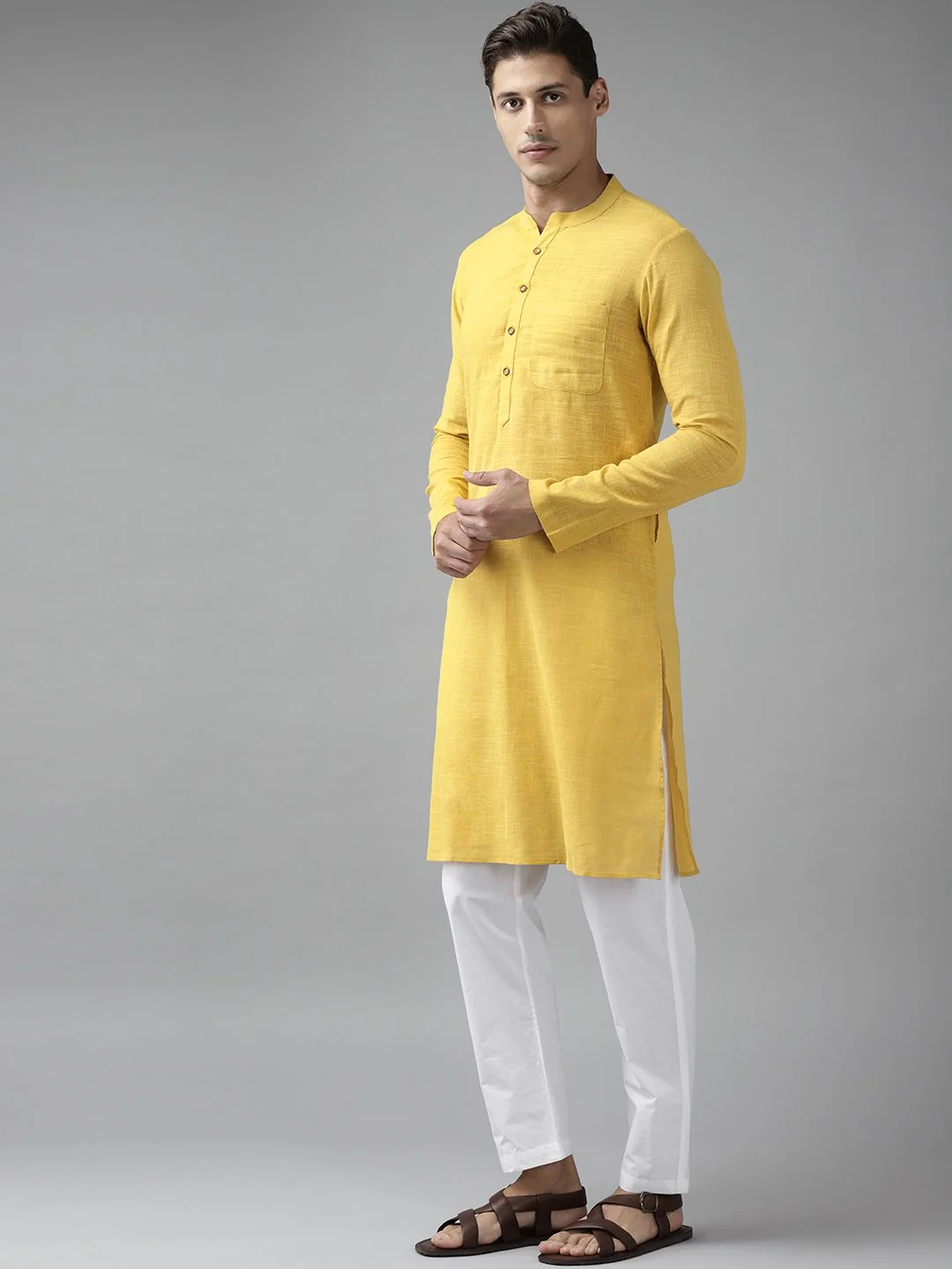 See Designs Men Yellow Regular Pure Cotton Kurta with Pyjamas - Image 5