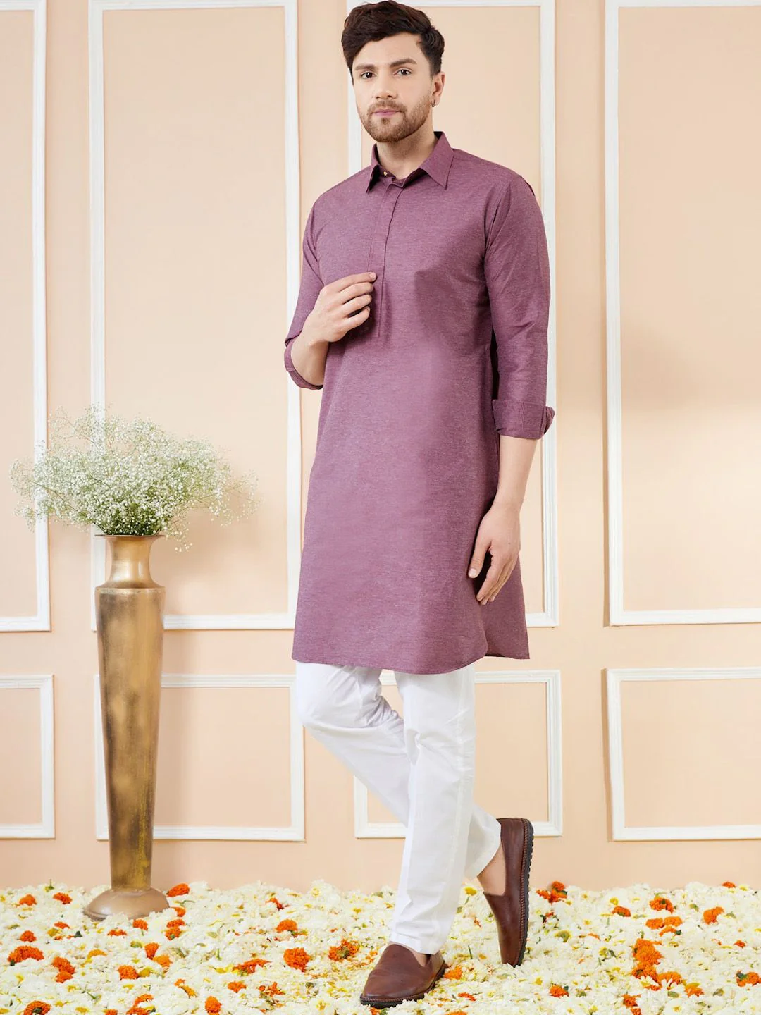 See Designs Shirt Collar Cotton Pathani Kurta - Image 5