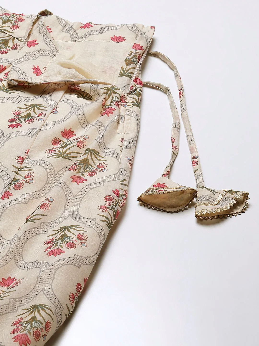 Shae by SASSAFRAS Beige & Pink Printed Ready to Wear Lehenga - Image 3