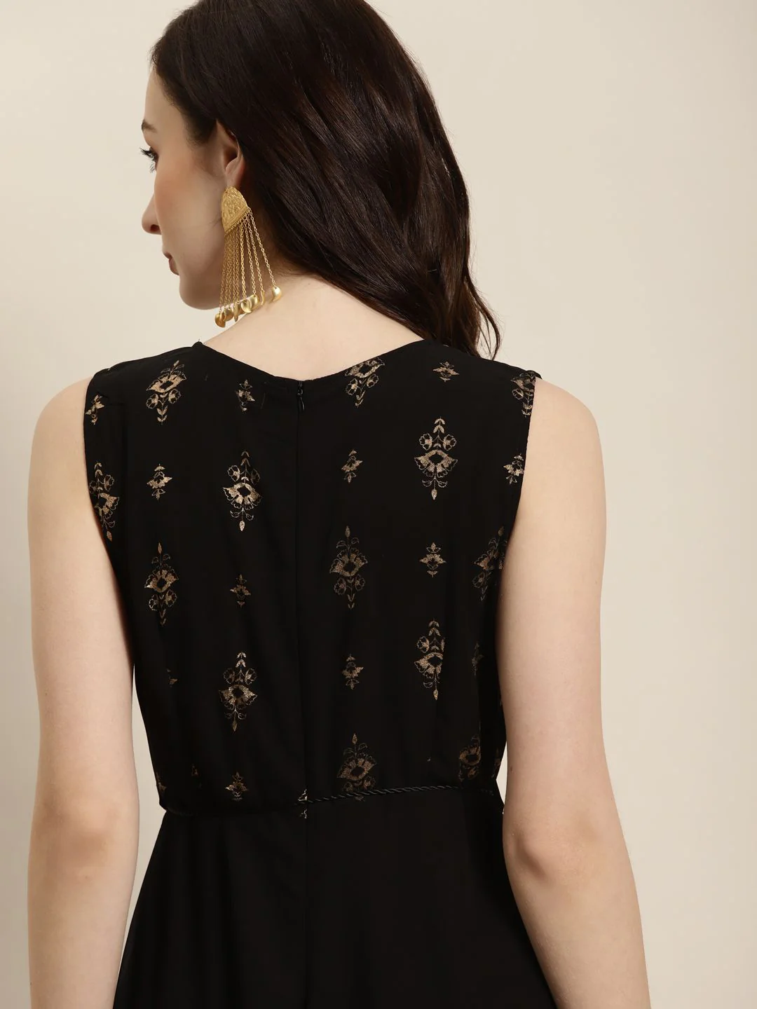 Shae by SASSAFRAS Black & Gold-Coloured Ethnic Motifs Foil Dhoti Dress - Image 6