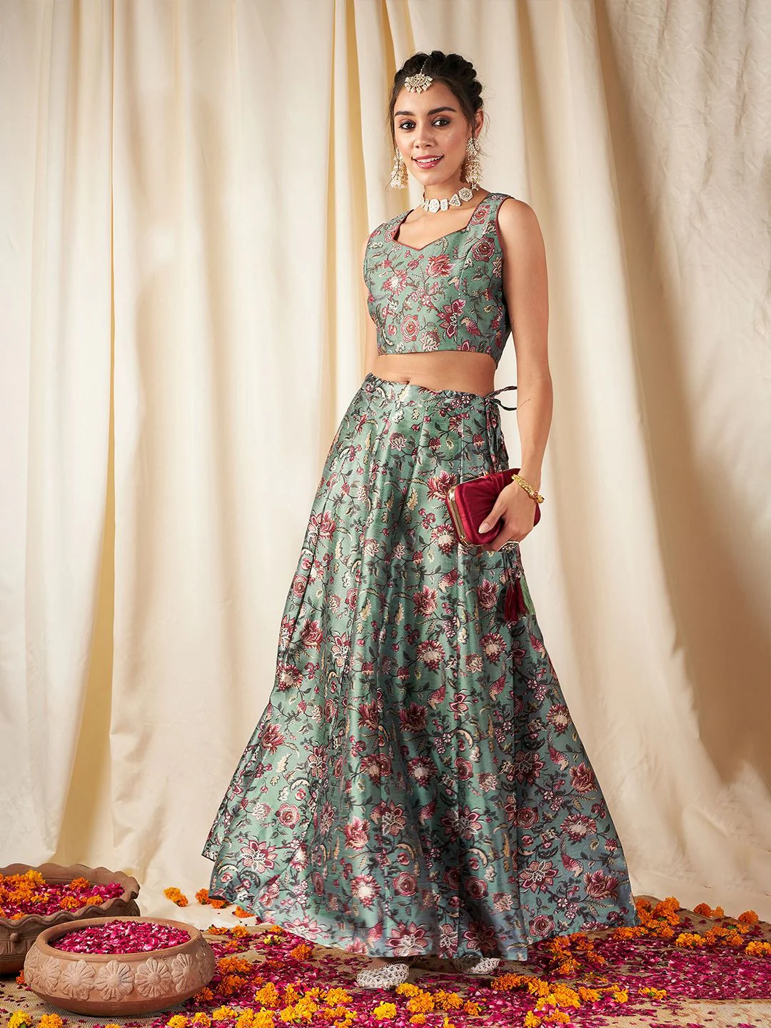 Shae by SASSAFRAS Floral Printed Ready to Wear Lehenga & Crop Top - Image 5