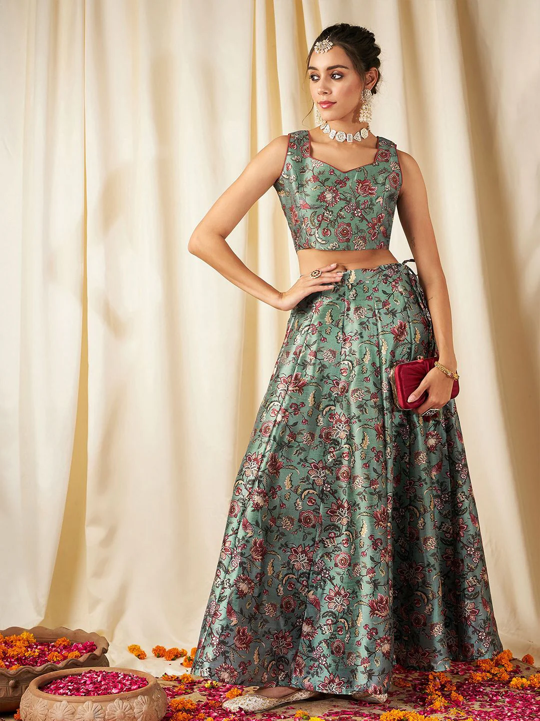 Shae by SASSAFRAS Floral Printed Ready to Wear Lehenga & Crop Top - Image 6