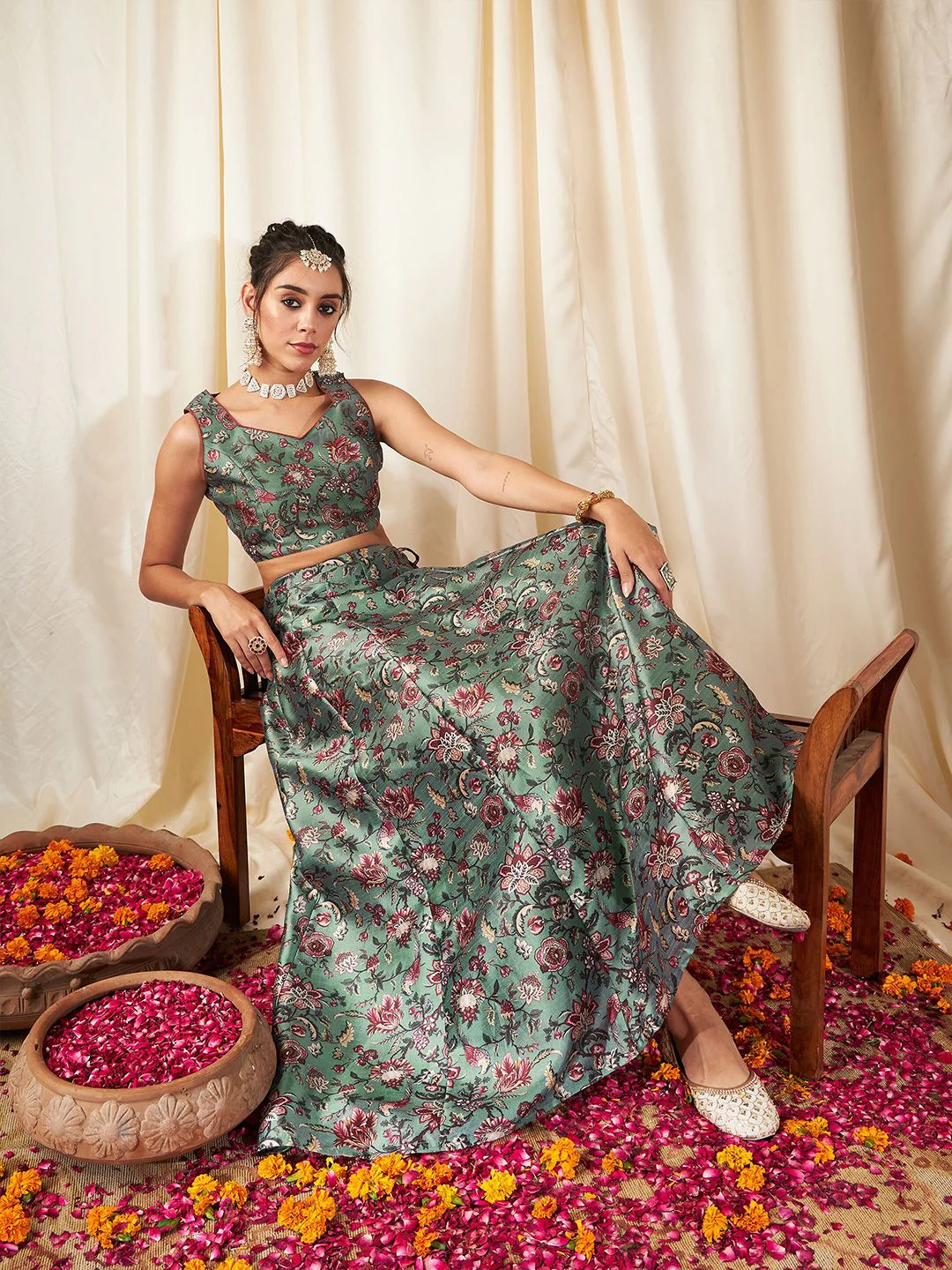 Shae by SASSAFRAS Floral Printed Ready to Wear Lehenga & Crop Top - Image 7