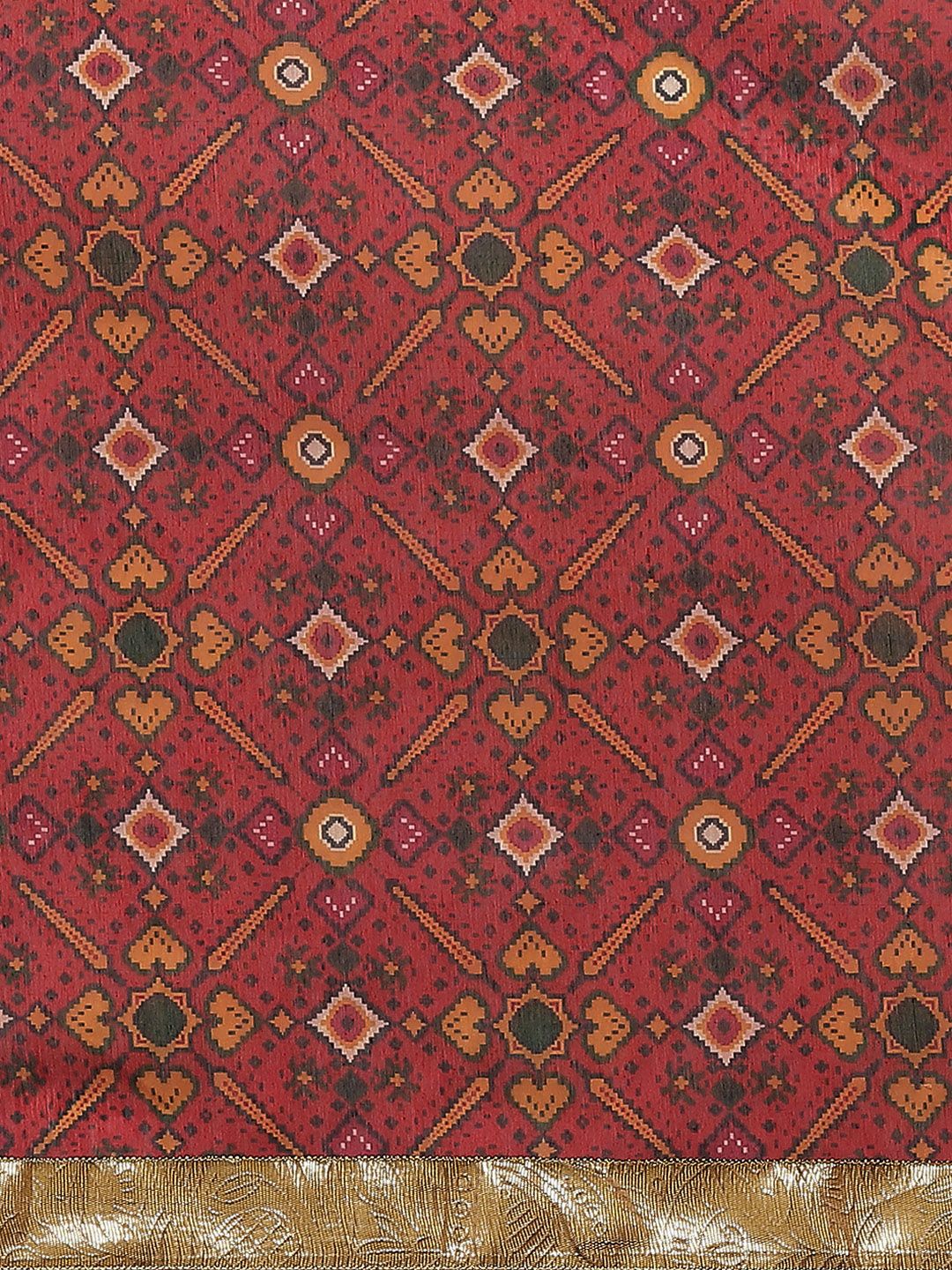 Shae by SASSAFRAS Maroon & Green Ethnic Motifs Patola Saree - Image 3