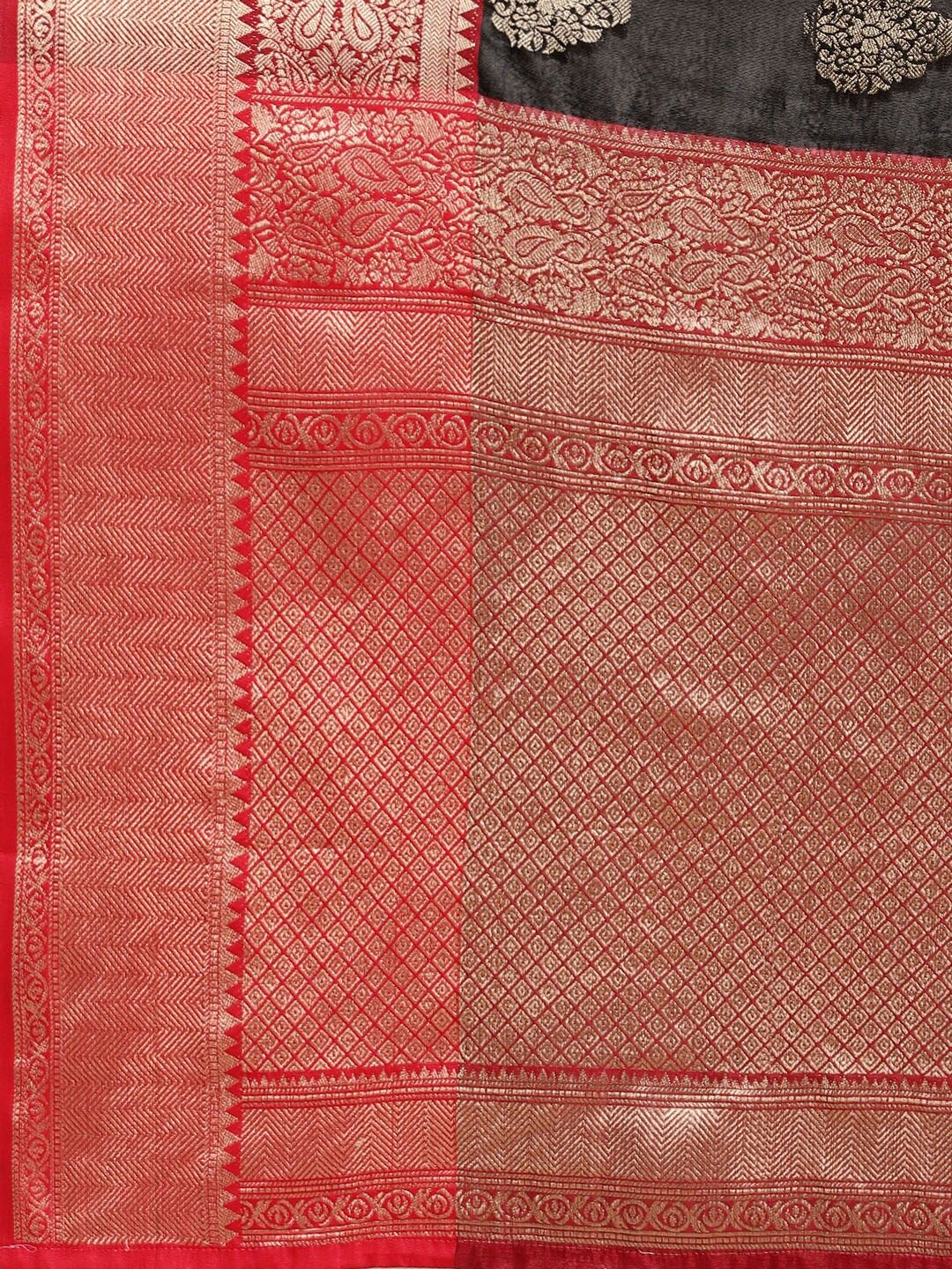 Silk Land Black & Golden Ethnic Motifs Zari Banarasi Saree - Image 4