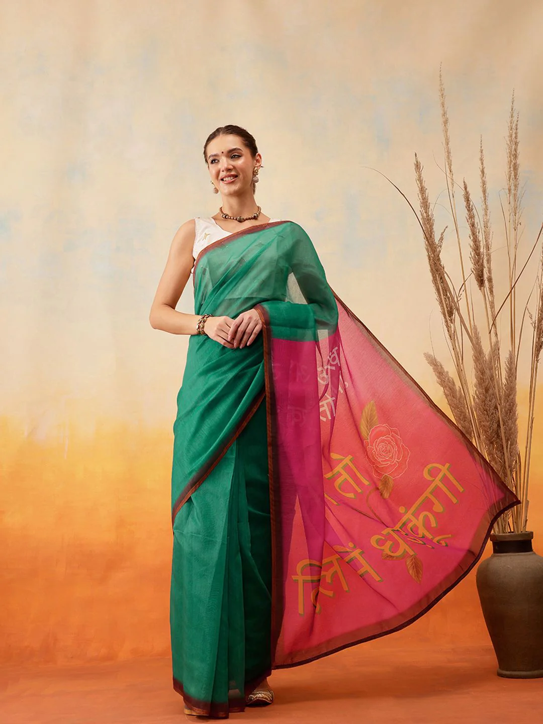 Silk Land Kalamkari Printed Chanderi Ready to Wear Saree - Image 2