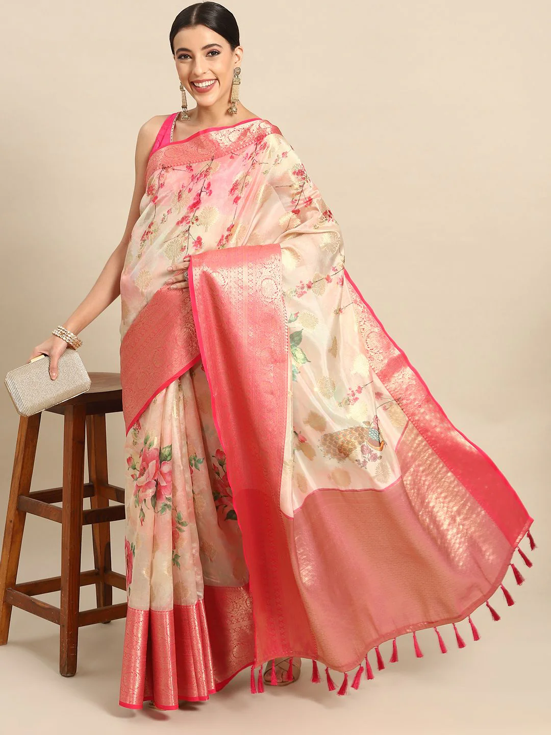 Silk Land Woven Kalamkari Art Silk Chanderi Digital Print Saree - Image 2